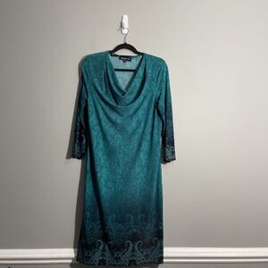 Jones New York Black Green Dress Large Paisley Capsule Wardrobe Classic Fit